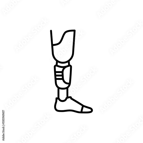 Thin line icon of a prosthetic limb used in rehabilitation