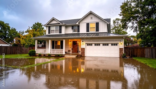 Flooded house in a storm