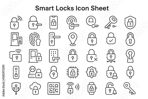 Smart Lock Icons: A collection of meticulously crafted smart lock icons showcases a variety of modern access solutions. From keyless entry to advanced security features.