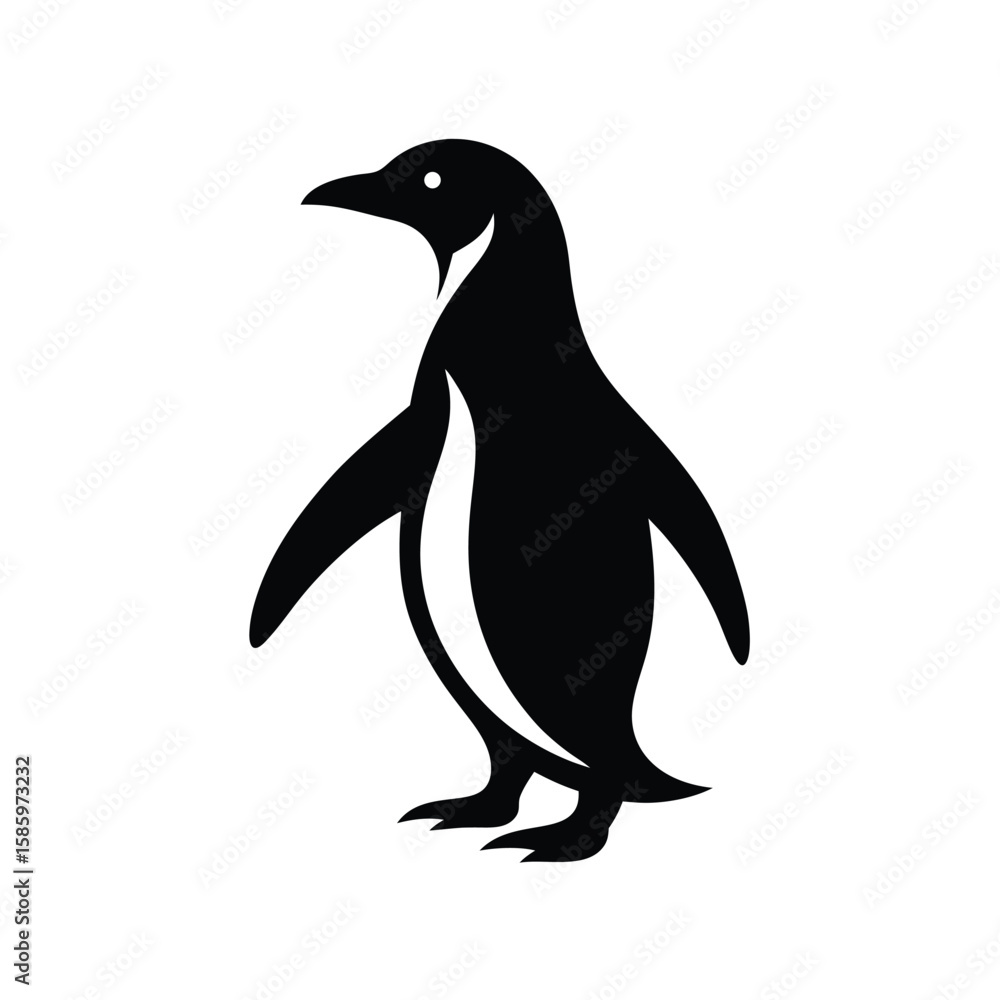 Naklejka premium Walking penguin silhouette in side view representing arctic wildlife with white background