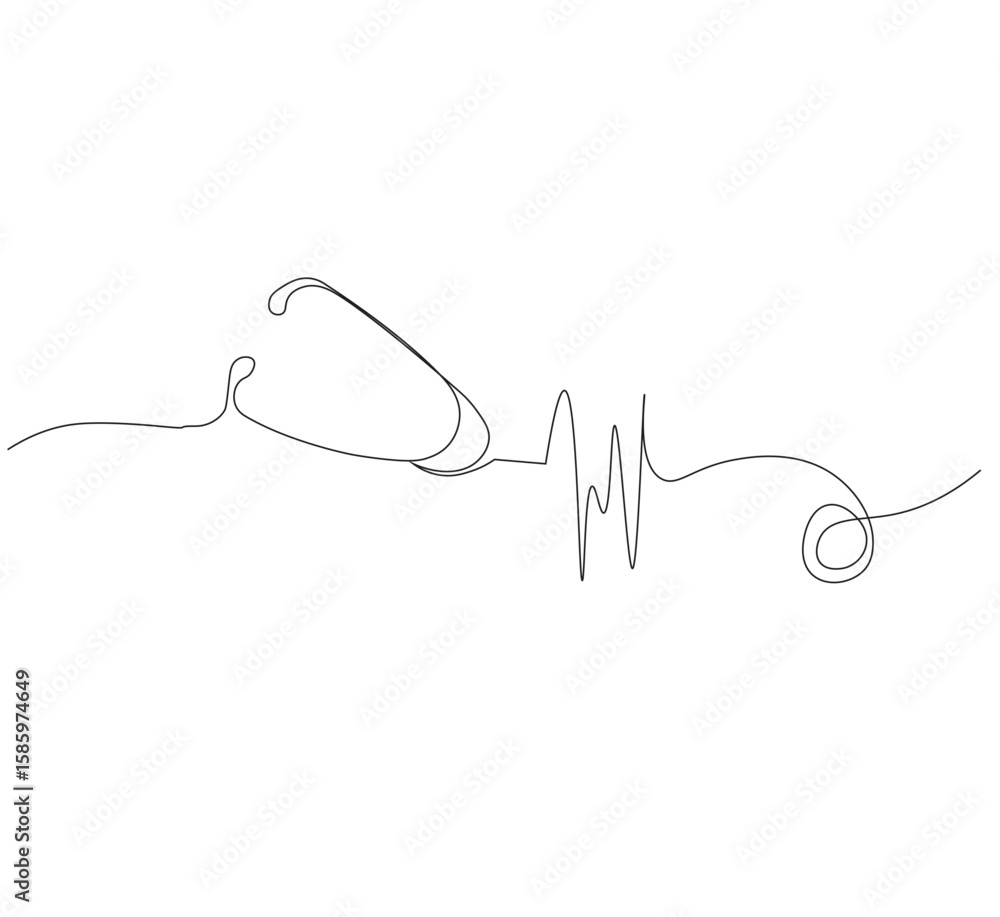 Obraz premium Medical tool - Stethoscope in simple outline illustration. white background, Continuous line drawing of stethoscope. Vector illustration