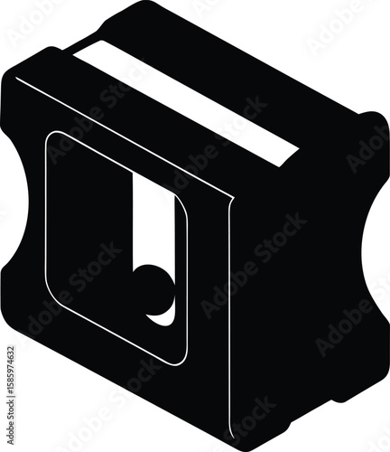 Simple black silhouette of a classic pencil sharpener on a white background