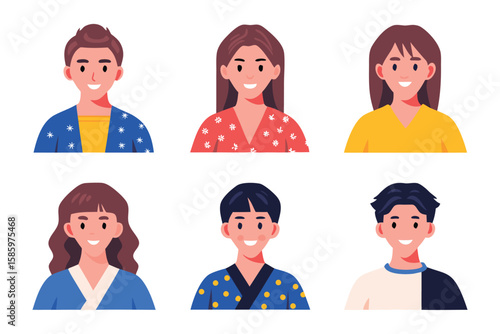 Diverse People Portraits: A vibrant array of unique individuals from varied backgrounds and styles, illustrated in a flat, colorful design