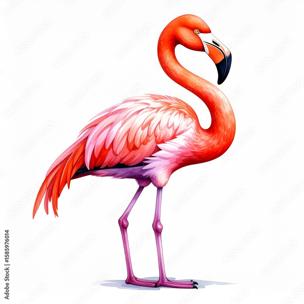 Obraz premium Pink Flamingo Standing On White Background