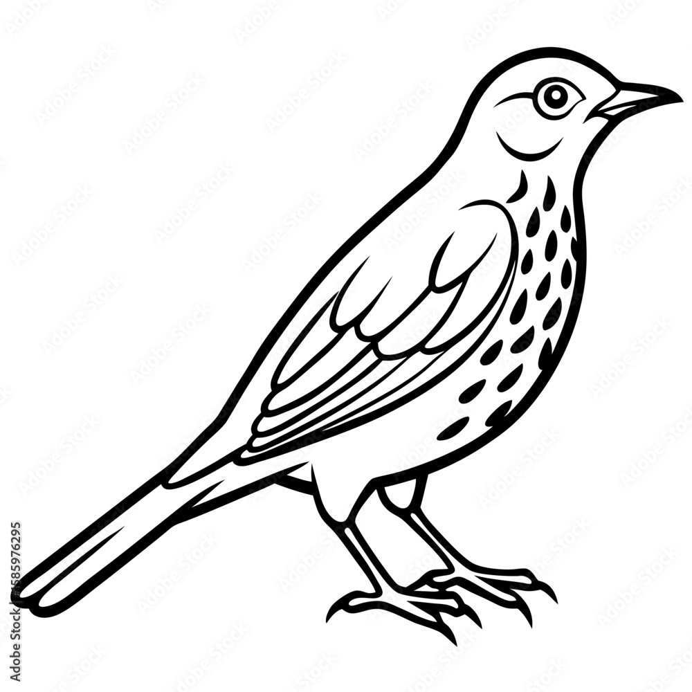 Fototapeta premium Song Thrush Outline Vector