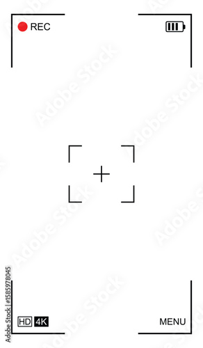 Smartphone camera viewfinder frame. Camera video recording screen template for overlay. Transparent PNG and vector illustration.