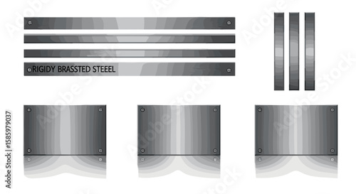 Illustration of metal plates and bars with visible screws and reflective surfaces on a white background