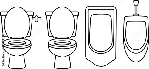 Two Toilets and Two Urinals Line Art bathroom restroom