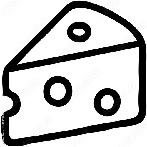 A simple line drawing of a wedge of Swiss cheese.