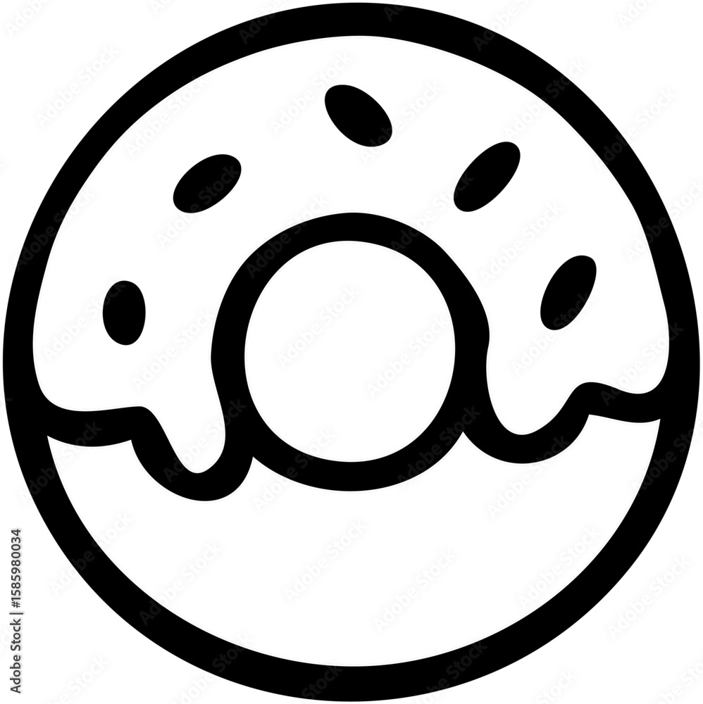 Fototapeta premium A delicious-looking donut with sprinkles and icing, depicted in a simple line drawing style.