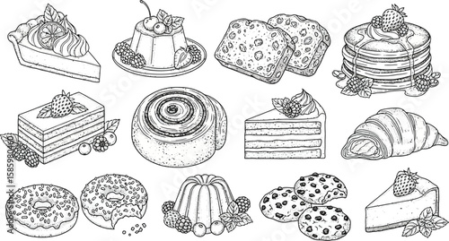 Assorted Desserts Artwork featuring Cakes, Donuts, Cookies and more.