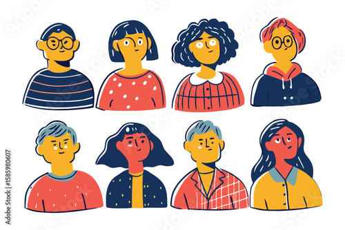 Diverse Faces: A vibrant collection of illustrated faces, each radiating unique personalities. Explore a spectrum of expressions and individuality
