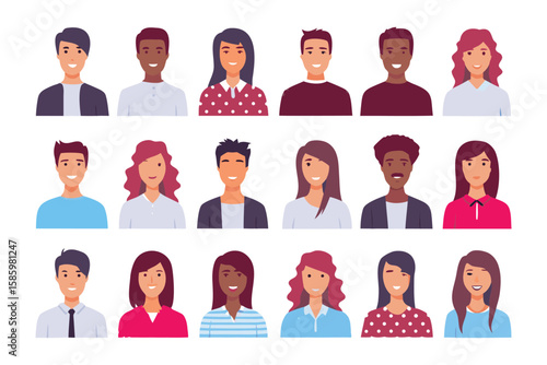 People Profiles: A diverse collection of vibrant and contemporary avatars, perfect for representing a broad spectrum of individuals with their varied appearances.