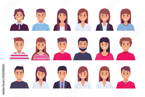 Diversity in Portraits: An assortment of diverse portraits, each an illustration of unique identity and inclusivity, perfect for projects celebrating individuality and a collective community. 