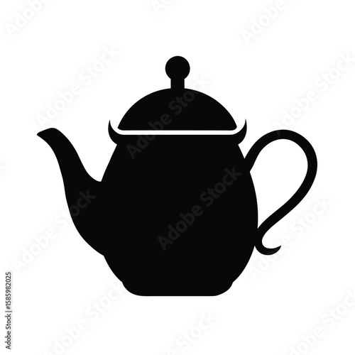 Silhouette of teapot with lid and handle on white background for kitchen design  