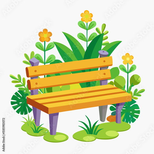 wooden bench with flowers