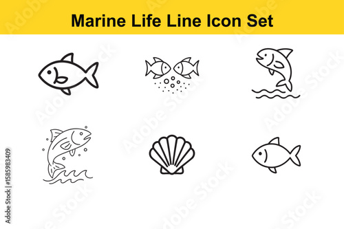Collection of Simple Marine Life Line Icons Six minimalist line icons depicting various sea creatures