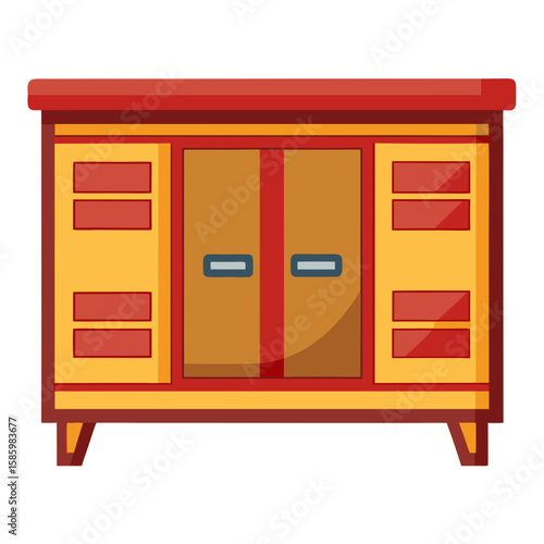 Wooden chest of drawers cabinet isolated on white background in vintage furniture style