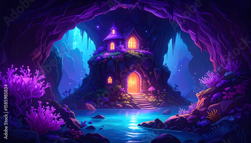 Enchanted Cave House Pixel Art Illustration