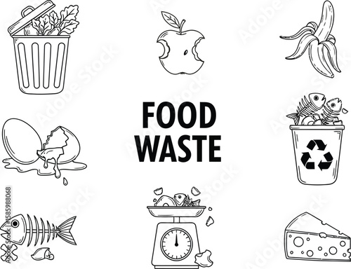 Illustration showcasing food waste with rotten produce and discarded items