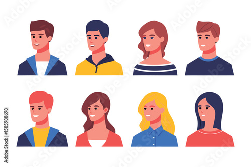 Diverse Portraits of Individuals: A collection of stylized portraits showcases a vibrant array of individuals, each embodying unique personalities. perfect for visual storytelling.