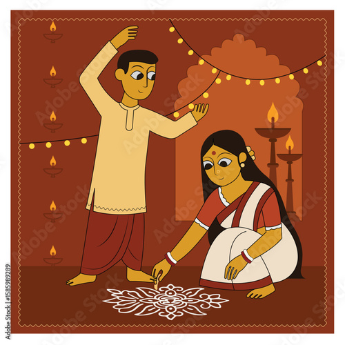 Indian Bengali couple traditional attire looks in festival vibes