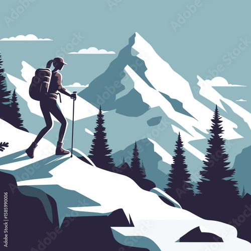Mountain Climber Adventure Design with Bold Typography and Scenic Peaks, Inspired by Outdoor Exploration and Triumph