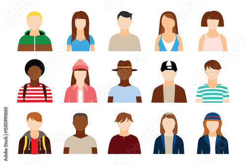 Quadro em tela Unified Portrait Collection: A diverse ensemble of simplified illustrations, portraying a rich tapestry of individuals