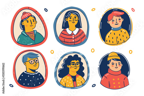 Friendly Faces: A collection of six inviting portraits, each capturing a unique personality and style within an oval frame, a testament to individuality and charm.