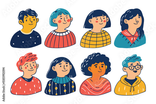 Diverse Faces: Capturing a vibrant collection of illustrated portraits, each one celebrates individuality and showcases unique expressions and styles.