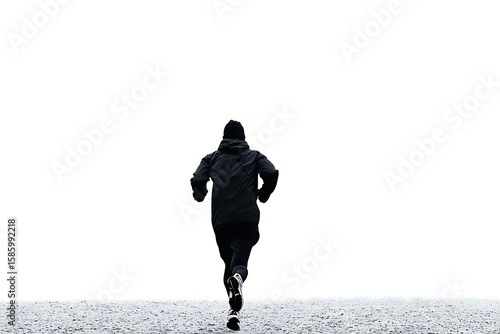 Man Running Away Outdoors on Gravel Path in Overcast Weather