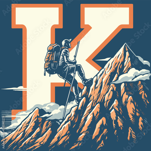 Mountain Hiker Varsity Letter K Design Outdoor Adventure & Hiking Sweatshirt Graphic