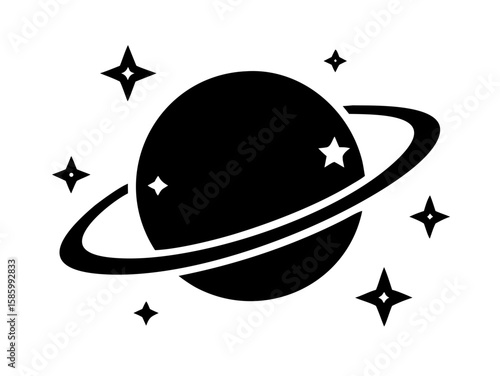 Planet Saturn with planetary ring silhouette, Planet Saturn Vector Art