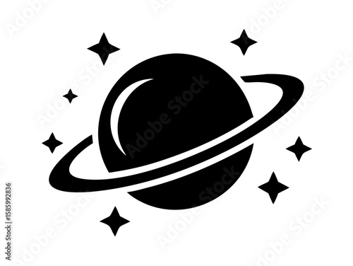 Planet Saturn with planetary ring silhouette, Planet Saturn Vector Art