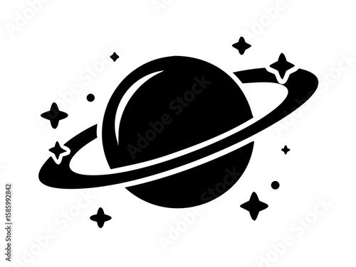 Planet Saturn with planetary ring silhouette, Planet Saturn Vector Art