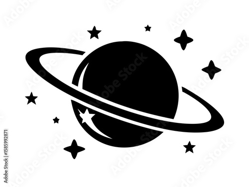 Planet Saturn with planetary ring silhouette, Planet Saturn Vector Art