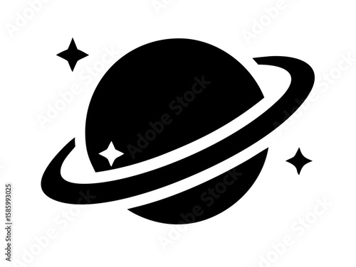 Planet Saturn with planetary ring silhouette, Planet Saturn Vector Art