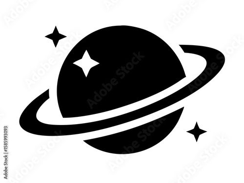 Planet Saturn with planetary ring silhouette, Planet Saturn Vector Art