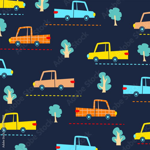 pick up cars seamless pattern vector cartoon design for kids apparel fullprint fabric