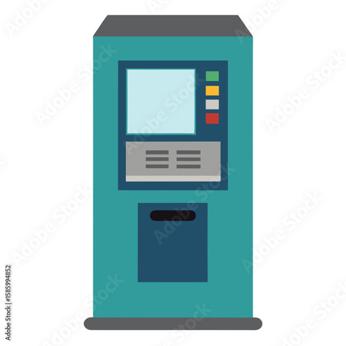 3D illustration of an ATM cash machine designed like an office cabinet with drawers and files, representing business, technology, and data storage concepts