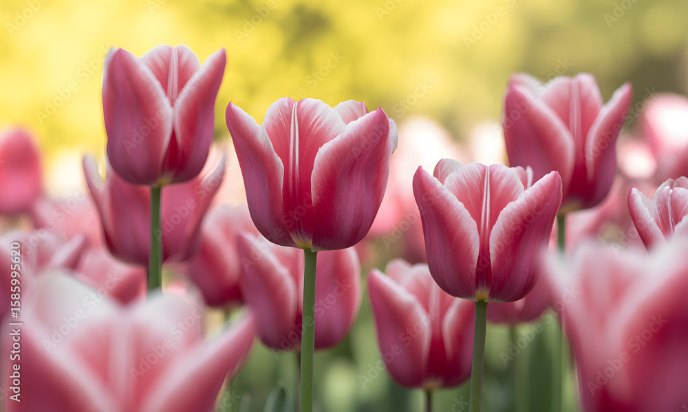 Obraz premium Pink and white tulips in a garden