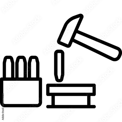 Metal stamps and hammer outline icon vector
