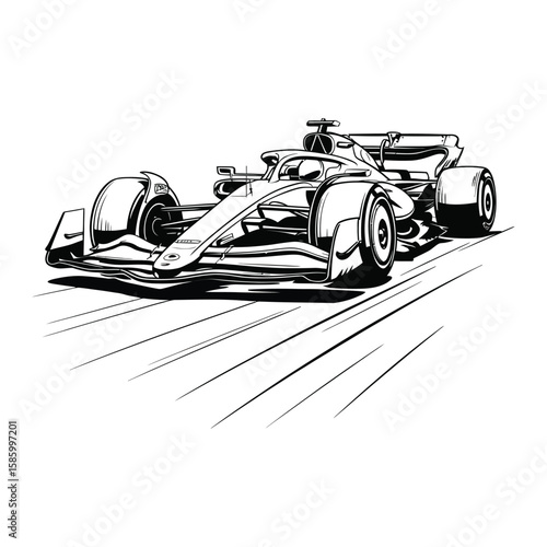 Racing car one-line art vector illustration