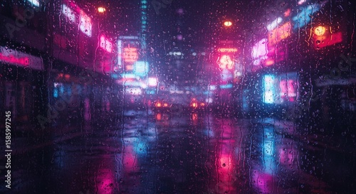 Wallpaper Mural Neon lights reflect on a rainy city street, capturing a vivid urban scene with vibrant colors and mesmerizing reflections Torontodigital.ca