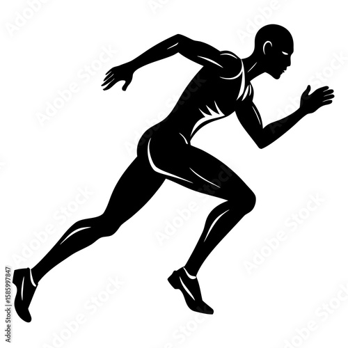 Athletic runner mid stride silhouette running motion