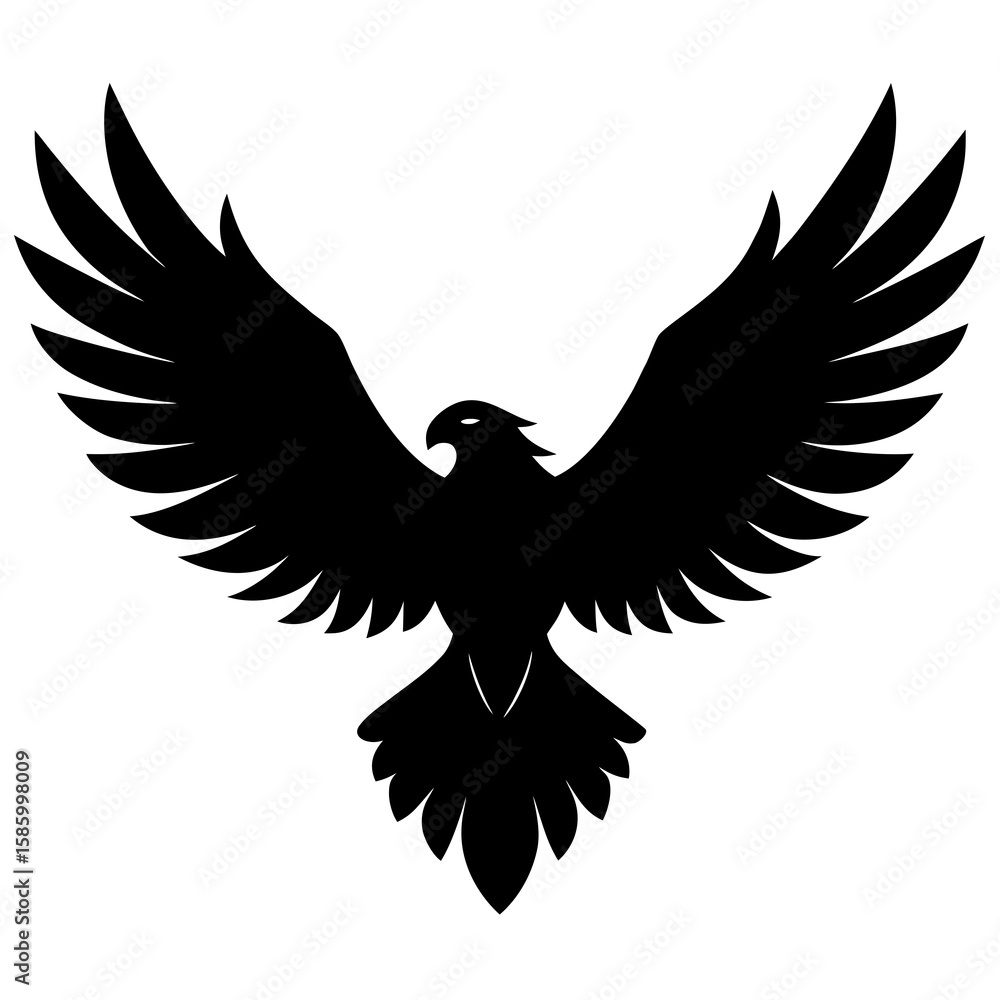Fototapeta premium Black eagle silhouette soaring wings spread wide bird