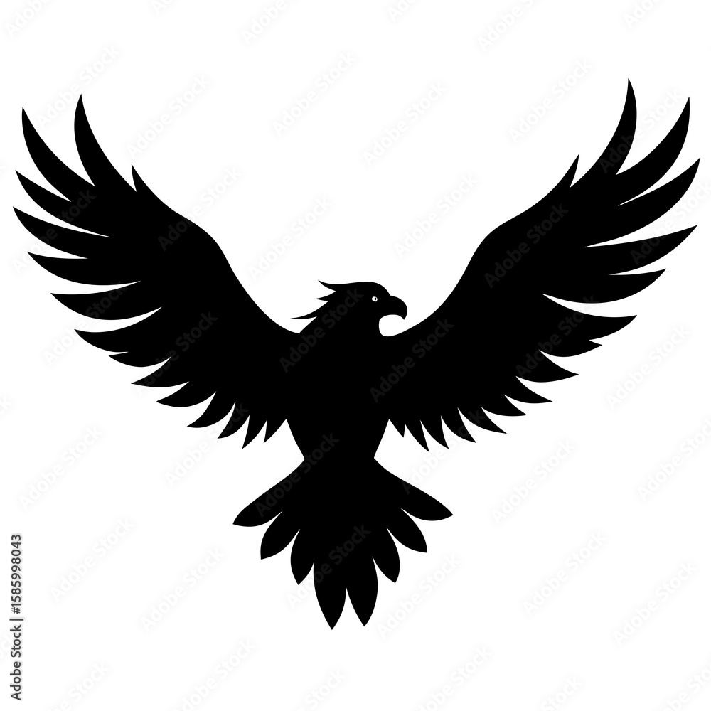 Obraz premium Black eagle soaring sharp wings spread wide bird flying