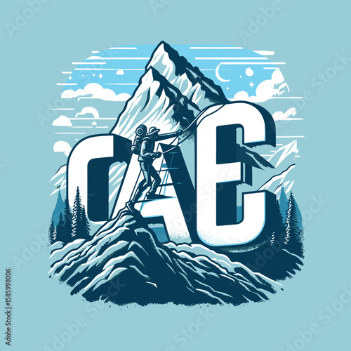 Mountain Climber Adventure Design with Bold Typography and Scenic Peaks, Inspired by Outdoor Exploration and Triumph