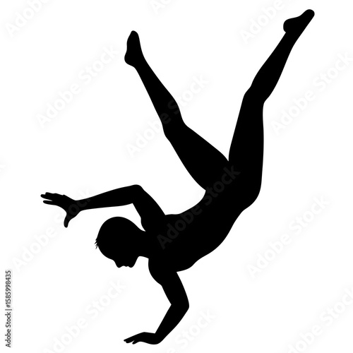 Black silhouette of gymnast performing aerial flip