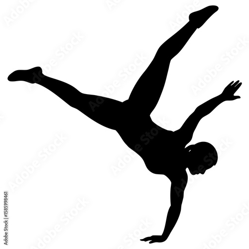 Black silhouette of gymnast performing a handstand